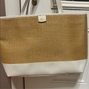 Straw-Weave Tote Bag with White Trim